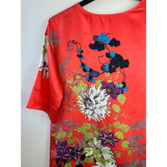 Soft Surroundings Floral Asian Inspired Kimono Drop Shoulder Satin Dress Small - Picture 11 of 14
